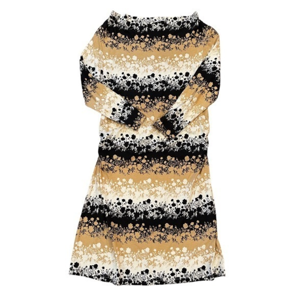 Patagonia Kamala Dress Sz M‎ Black & Beige Floral Organic Cowl Neck Cott…